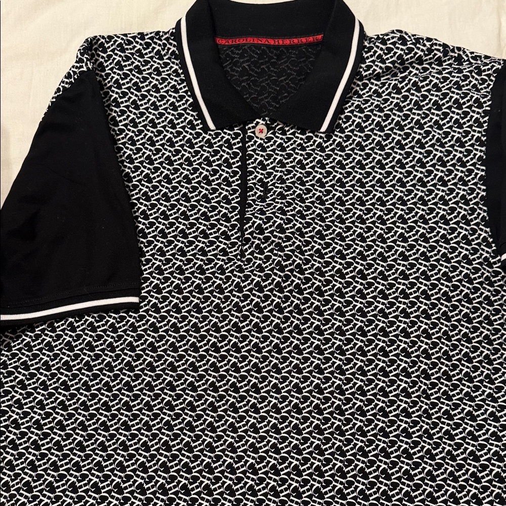 Carolina Herrera Black and White Patterned Polo Shirt